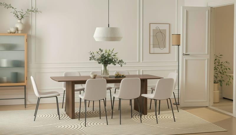 Richeto Spisebord 240 cm med 8 Katy Spisestole - Røget eg / Hvid Bouclé - Møbler - Borde - Spisebordssæt