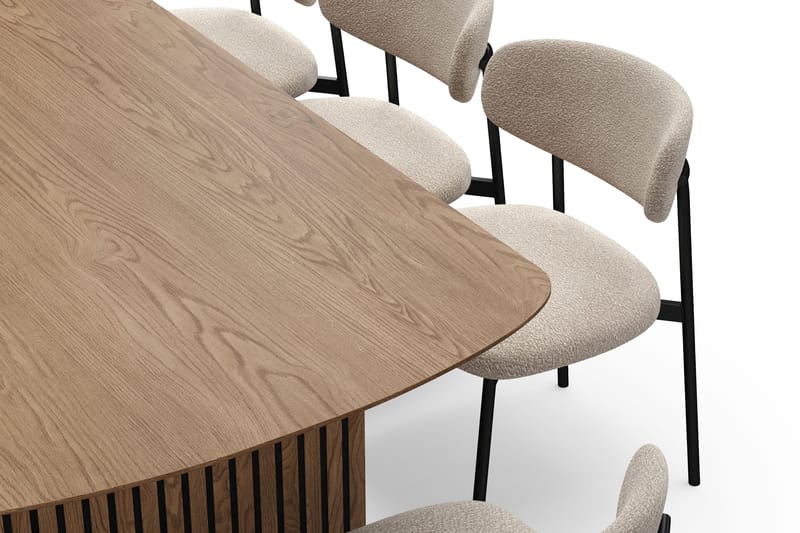 Richeto Spisebord 240 cm med 8 Lucy Spisestole - Naturlig finish / Greige Bouclé / Metalben Sort - Møbler - Borde - Spisebordssæt