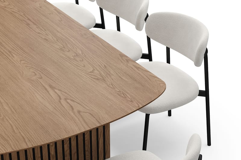 Richeto Spisebord 240 cm med 8 Lucy Spisestole - Naturlig finish / Hvid Bouclé / Metalben Sort - Møbler - Borde - Spisebordssæt