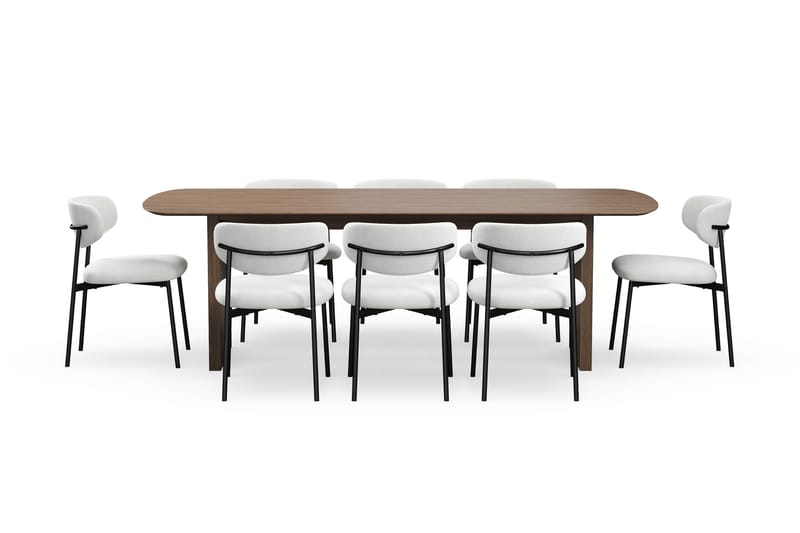 Richeto Spisebord 240 cm med 8 Lucy Spisestole - Røget eg / Hvid Bouclé - Møbler - Borde - Spisebordssæt