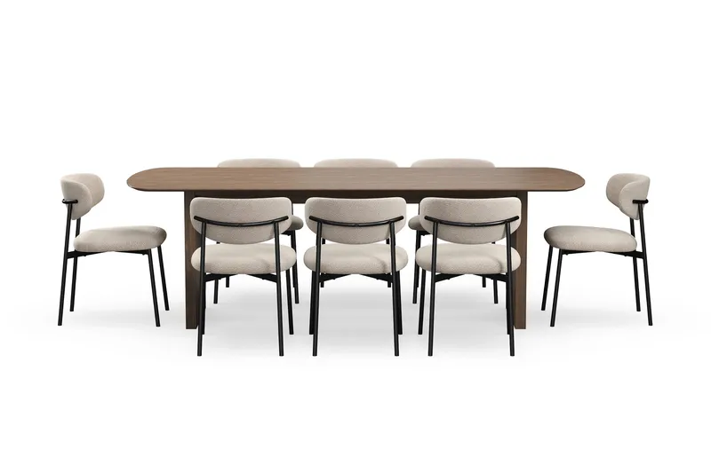 Richeto Spisebord 240 cm med 8 Lucy Spisestole, Røget eg