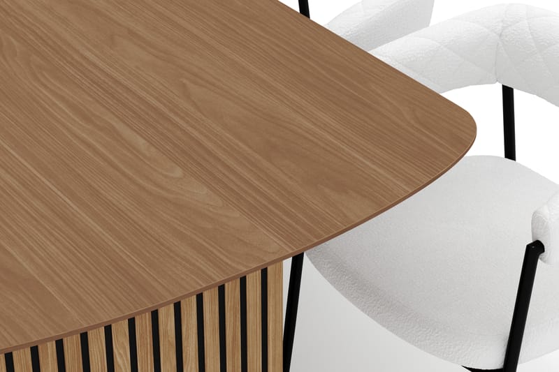 Richeto Spisebord 240 cm med 8 Velma Spisestole - Naturlig finish / Hvid Bouclé - Møbler - Borde - Spisebordssæt