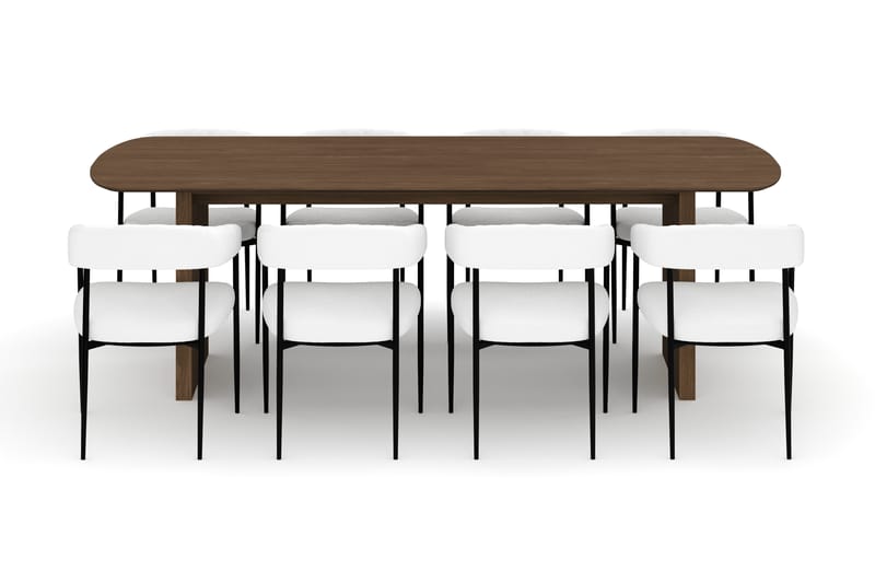 Richeto Spisebord 240 cm med 8 Velma Spisestole - Røget eg / Hvid Bouclé - Møbler - Borde - Spisebordssæt
