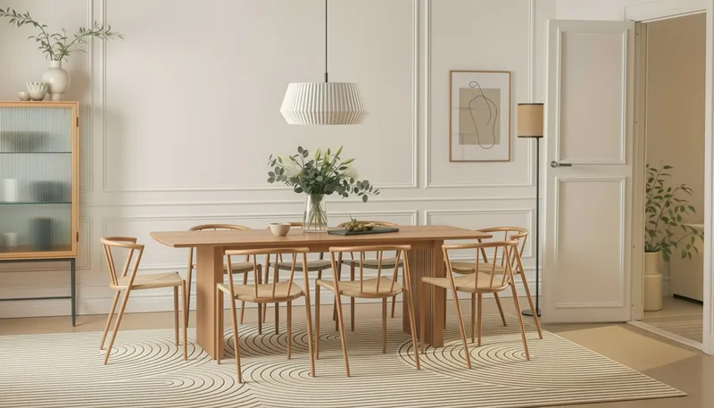 Richeto Spisebord 240 cm med 8 Winston Spisestole - Naturlig finish / Beige / Metalben Eg - Møbler - Borde - Spisebordssæt