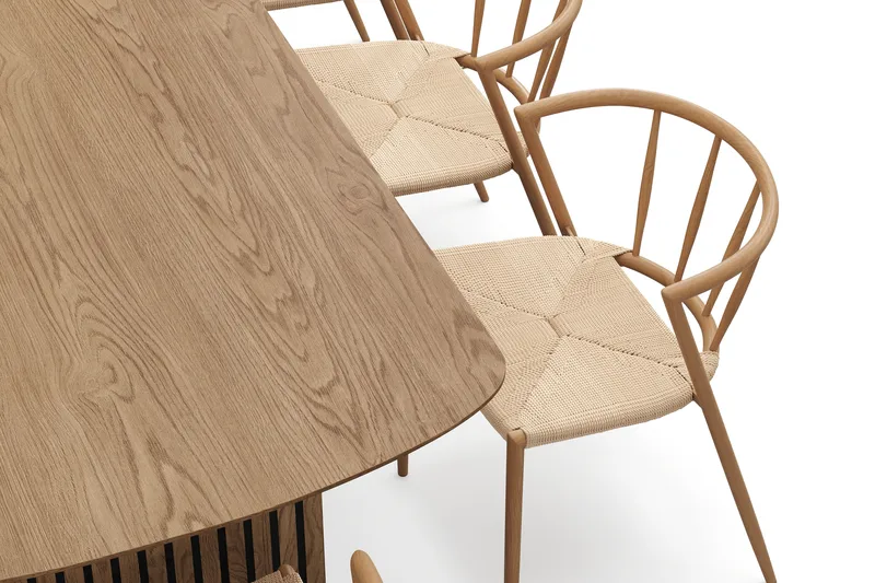 Richeto Spisebord 240 cm med 8 Winston Spisestole - Naturlig finish / Beige / Metalben Eg - Møbler - Borde - Spisebordssæt