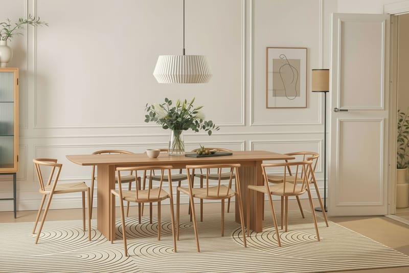Richeto Spisebord 240 cm med 8 Winston Spisestole - Naturlig finish / Beige / Metalben Eg - Møbler - Borde - Spisebordssæt