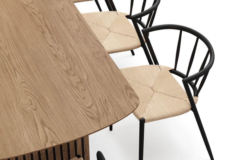 Richeto Spisebord 240 cm med 8 Winston Spisestole - Naturlig finish / Beige / Metalben Sort - Møbler - Borde - Spisebordssæt