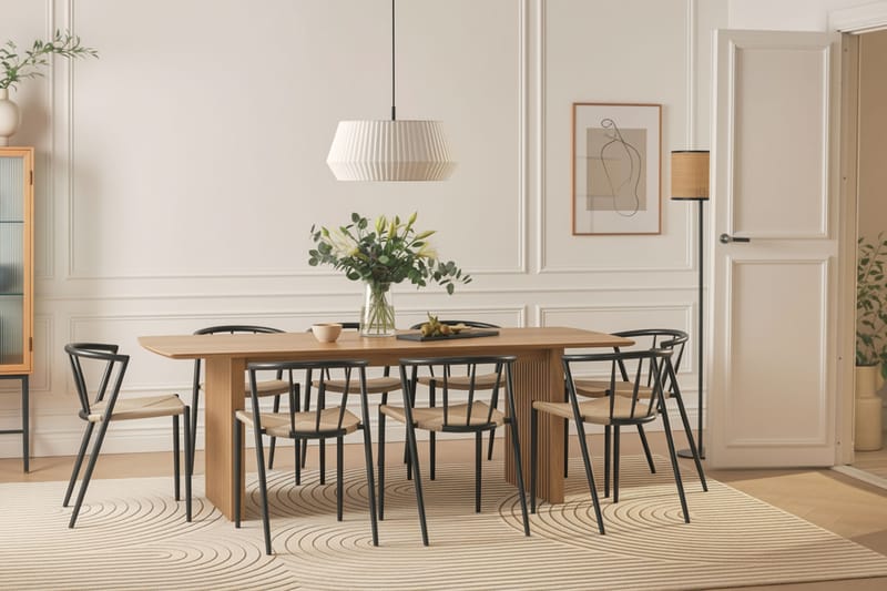 Richeto Spisebord 240 cm med 8 Winston Spisestole - Naturlig finish / Beige / Metalben Sort - Møbler - Borde - Spisebordssæt