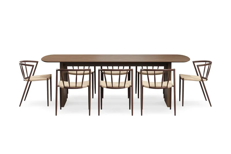 Richeto Spisebord 240 cm med 8 Winston Spisestole - Røget eg / Beige / Metalben Røget eg - Møbler - Borde - Spisebordssæt