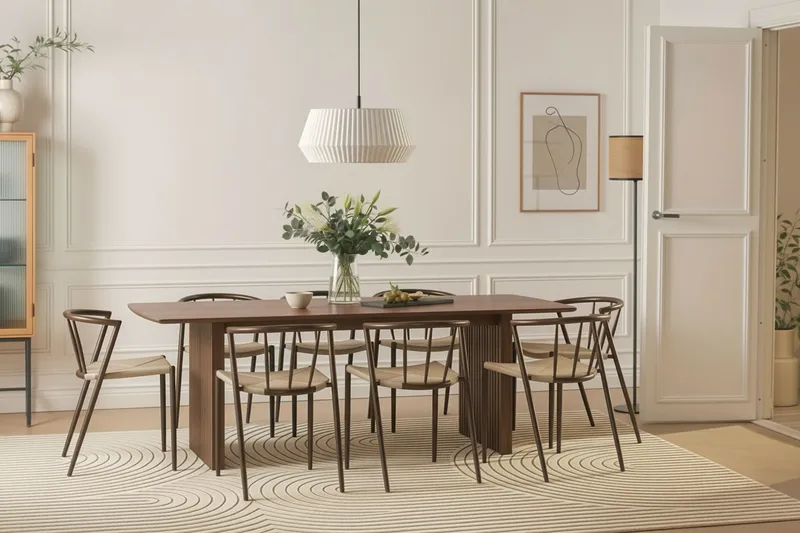 Richeto Spisebord 240 cm med 8 Winston Spisestole - Røget eg / Beige / Metalben Røget eg - Møbler - Borde - Spisebordssæt