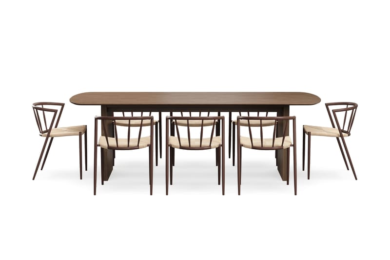 Richeto Spisebord 240 cm med 8 Winston Spisestole - Røget eg / Beige / Metalben Røget eg - Møbler - Borde - Spisebordssæt