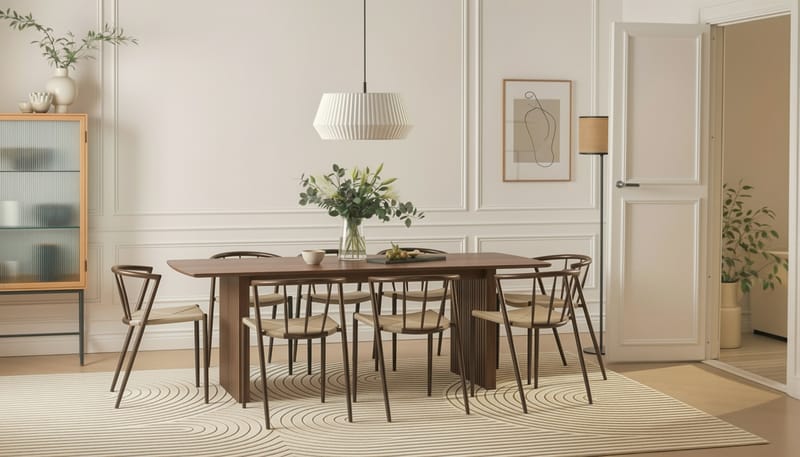 Richeto Spisebord 240 cm med 8 Winston Spisestole - Røget eg / Beige / Metalben Røget eg - Møbler - Borde - Spisebordssæt