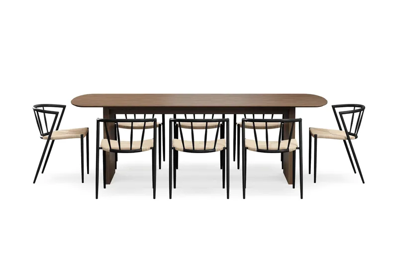 Richeto Spisebord 240 cm med 8 Winston Spisestole - Røget eg / Beige / Metalben Sort - Møbler - Borde - Spisebordssæt