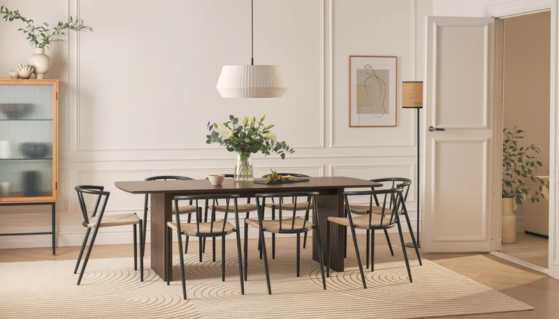 Richeto Spisebord 240 cm med 8 Winston Spisestole - Røget eg / Beige / Metalben Sort - Møbler - Borde - Spisebordssæt