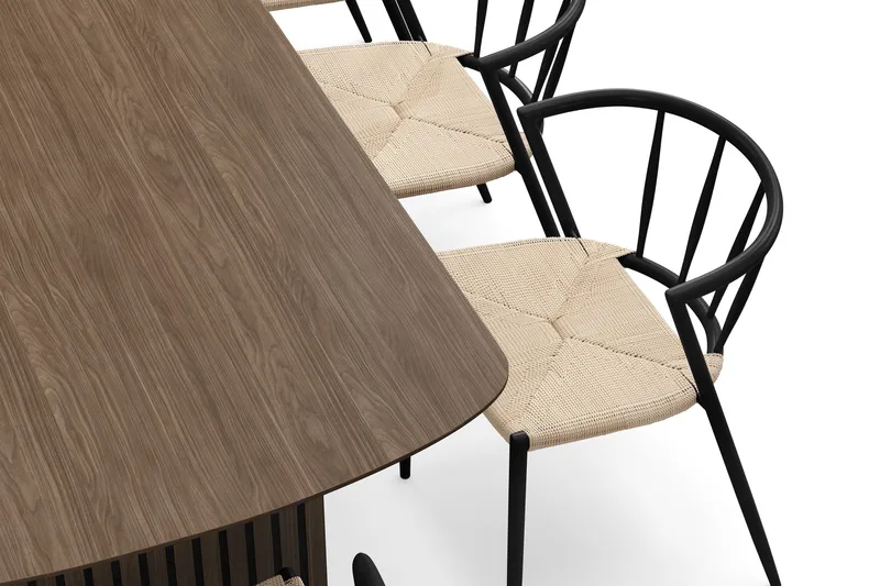 Richeto Spisebord 240 cm med 8 Winston Spisestole - Røget eg / Beige / Metalben Sort - Møbler - Borde - Spisebordssæt