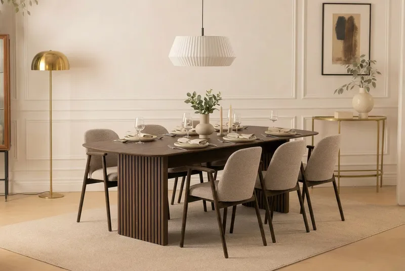 Richeto spisebord i røget eg 240 cm med 6 Reciclar spisestole - Røget eg/ Greige - Møbler - Borde - Spisebordssæt