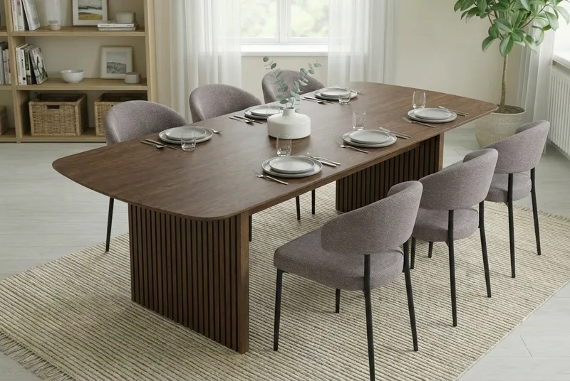 Richeto spisebord i røget eg 240 cm med 6 Sawako Greige stole - Røget eg/Greige - Møbler - Borde - Spisebordssæt