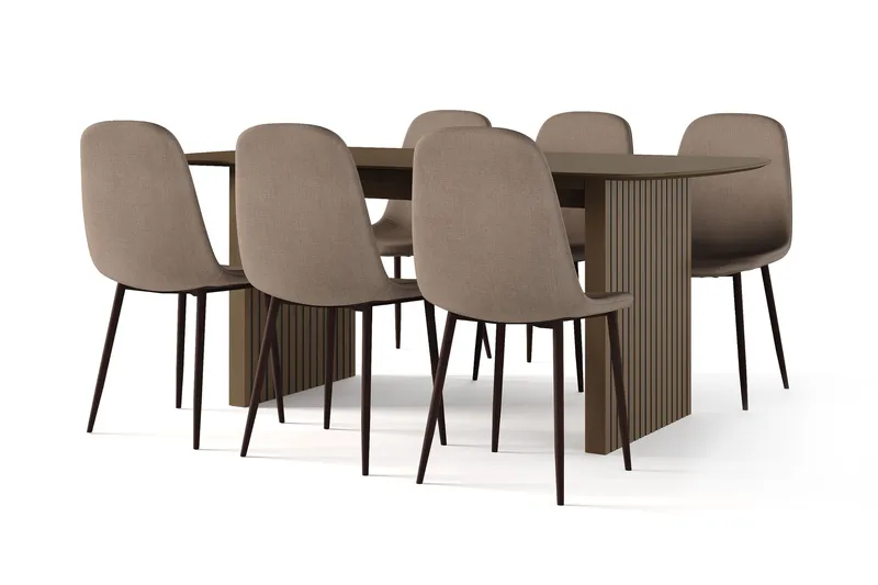 Richeto Spisebord Røget Eg 180 cm valnød + 6 stk Nibe stol brun med valnøddeben, Brun