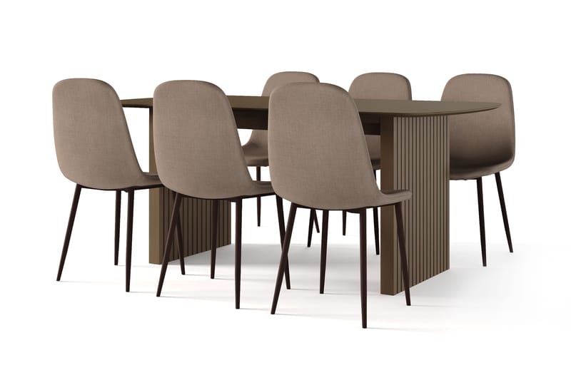 Richeto Spisebord Røget Eg 180 cm valnød + 6 stk Nibe stol brun med valnøddeben, Brun