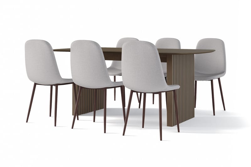 Richeto Spisebord Røget Eg 180 cm valnød + 6 stk Nibe stol grå med valnøddeben, Brun/Grå