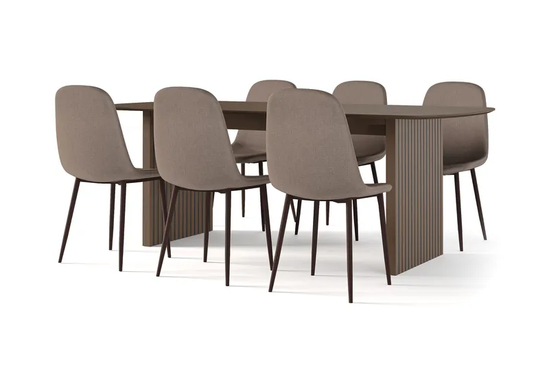 Richeto Spisebord Røget Eg 210 cm valnød + 6 stk Nibe stol brun med valnøddeben, Brun