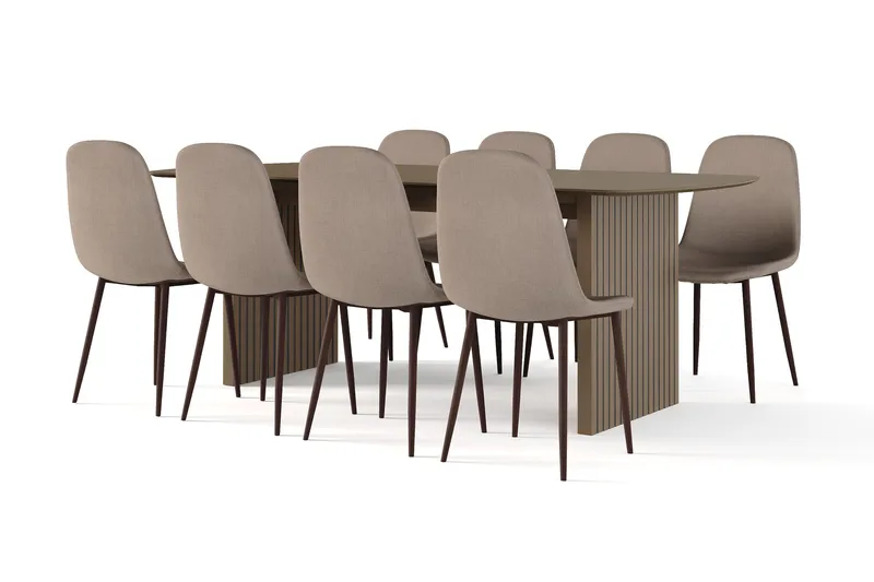 Richeto Spisebord Røget Eg 210 cm valnød + 8 stk Nibe stol brun med valnøddeben, Brun