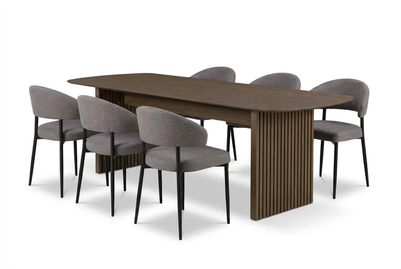 Richeto Spisebord Røget Eg 240 cm med 6 Sawako Greige Stole, Røget eg/Greige