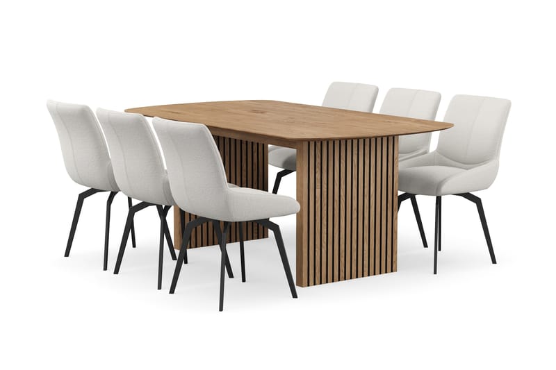 Richeto spisebordssæt 180 cm med 6 Mora drejestole - Naturlig finish/Lysbeige - Møbler - Borde - Spisebordssæt