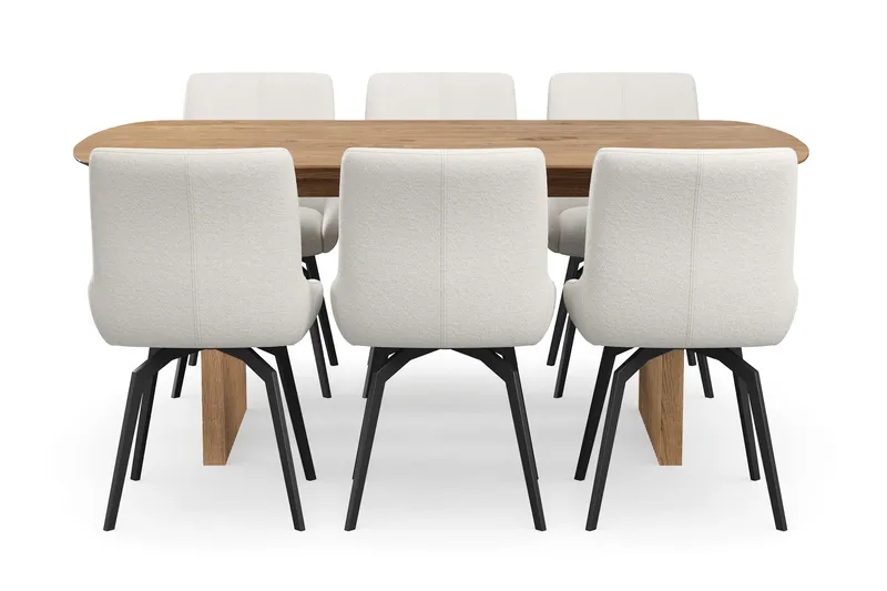 Richeto spisebordssæt 180 cm med 6 Mora drejestole - Naturlig finish/Lysbeige - Møbler - Borde - Spisebordssæt
