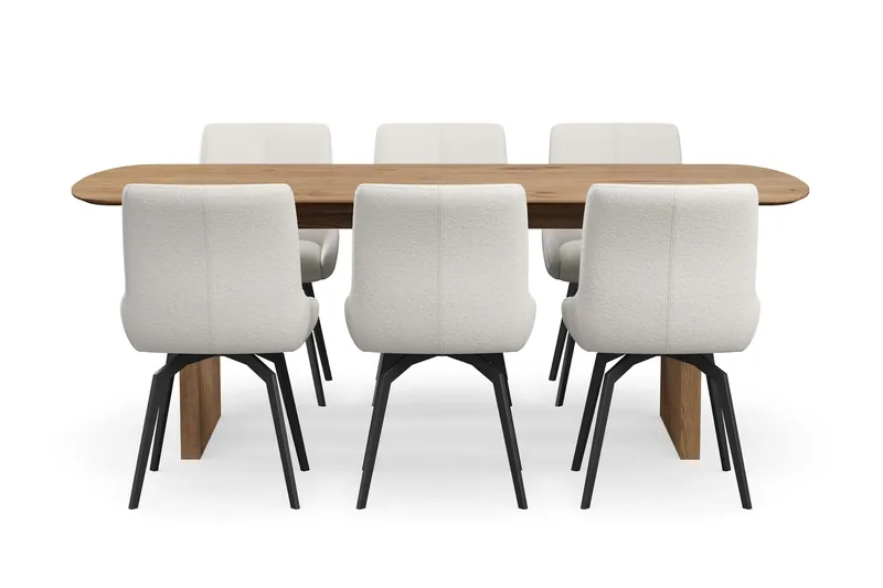 Richeto spisebordssæt 210 cm med 6 Mora drejestole - Naturlig finish/Lysbeige - Møbler - Borde - Spisebordssæt