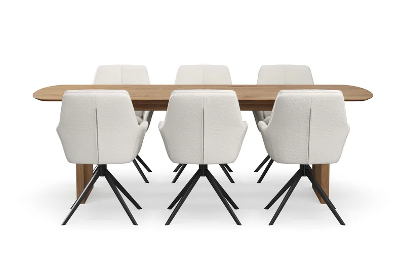 Richeto spisebordssæt 240 cm med 6 Torsby drejestole - Naturlig finish/Lysbeige - Møbler - Borde - Spisebordssæt