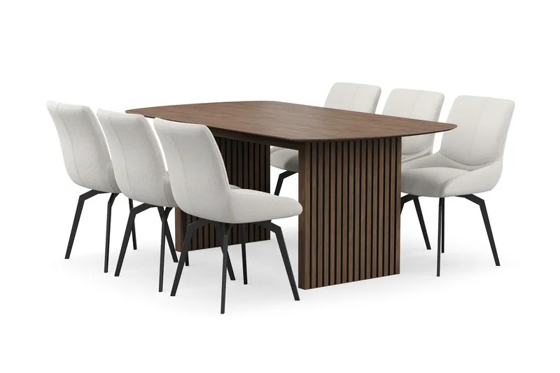 Richeto Spisegruppe 180 cm med 6 Mora Drejestole - Røget eg/Lys beige - Møbler - Borde - Spisebordssæt