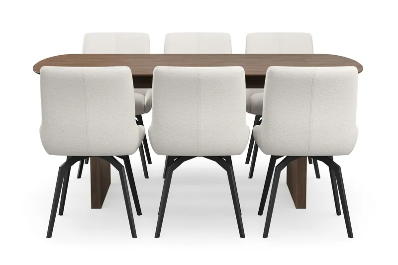 Richeto Spisegruppe 180 cm med 6 Mora Drejestole - Røget eg/Lys beige - Møbler - Borde - Spisebordssæt