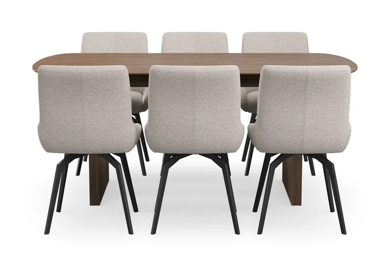 Richeto Spisegruppe 180 cm med 6 Mora Drejestole - Røget eg/Mørk beige - Møbler - Borde - Spisebordssæt