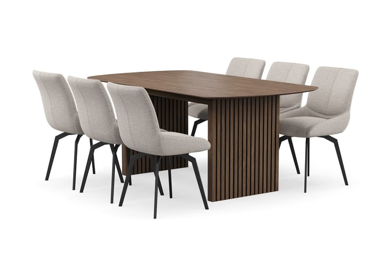 Richeto Spisegruppe 180 cm med 6 Mora Drejestole - Røget eg/Mørk beige - Møbler - Borde - Spisebordssæt
