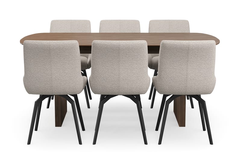 Richeto Spisegruppe 180 cm med 6 Mora Drejestole - Røget eg/Mørk beige - Møbler - Borde - Spisebordssæt