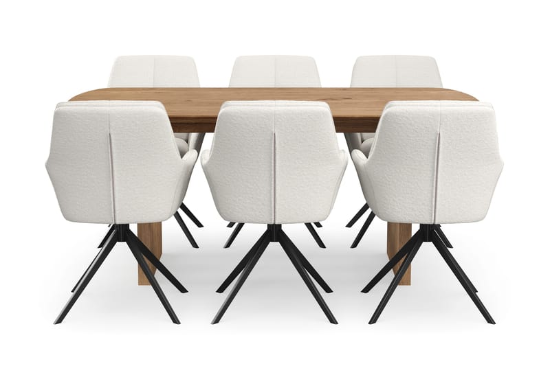 Richeto Spisegruppe 180 cm med 6 Torsby Drejestole - Naturlig finish/Lys beige - Møbler - Borde - Spisebordssæt