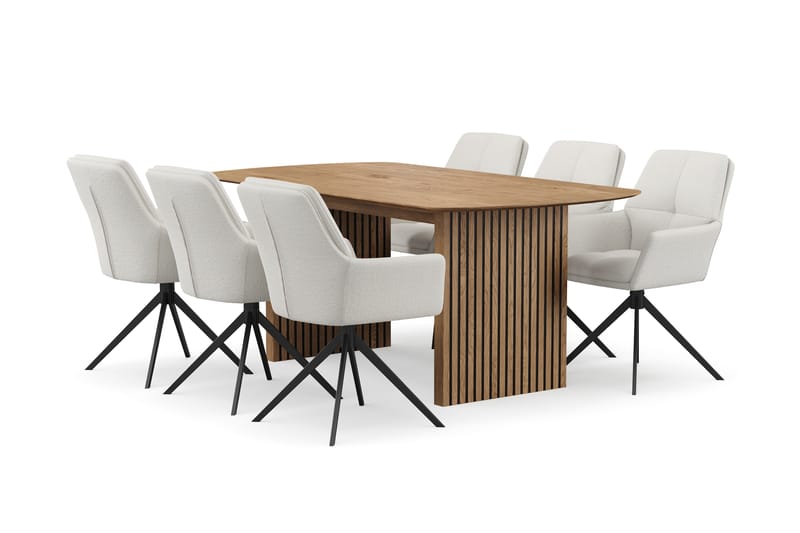 Richeto Spisegruppe 180 cm med 6 Torsby Drejestole - Naturlig finish/Lys beige - Møbler - Borde - Spisebordssæt