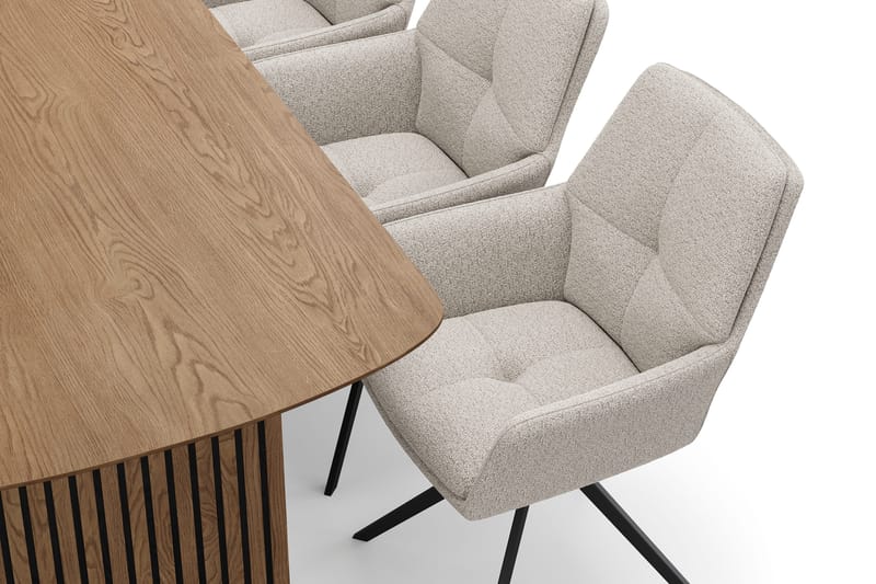 Richeto Spisegruppe 180 cm med 6 Torsby Drejestole - Naturlig finish/Mørk beige - Møbler - Borde - Spisebordssæt