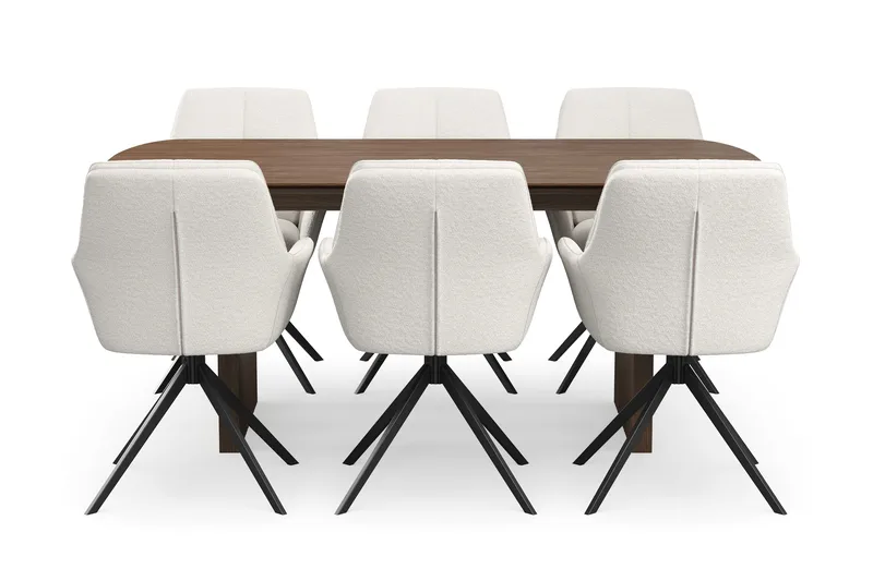 Richeto Spisegruppe 180 cm med 6 Torsby Drejestole - R øget eg/Lys beige - Møbler - Borde - Spisebordssæt