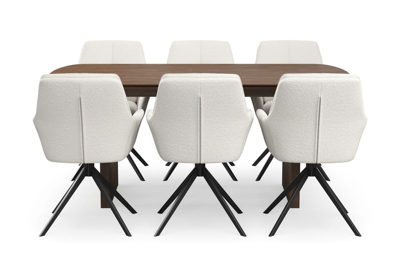 Richeto Spisegruppe 180 cm med 6 Torsby Drejestole - Røget eg/Lys beige - Møbler - Borde - Spisebordssæt