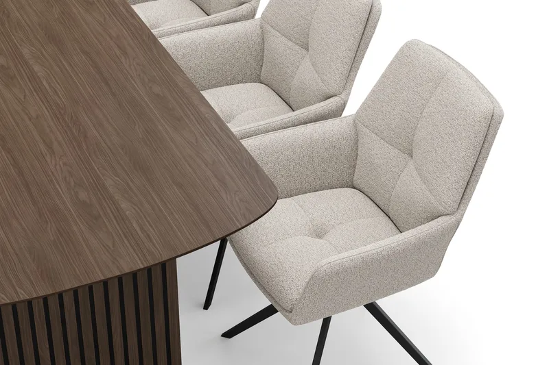 Richeto Spisegruppe 180 cm med 6 Torsby Drejestole - Røget eg/Mørk beige - Møbler - Borde - Spisebordssæt