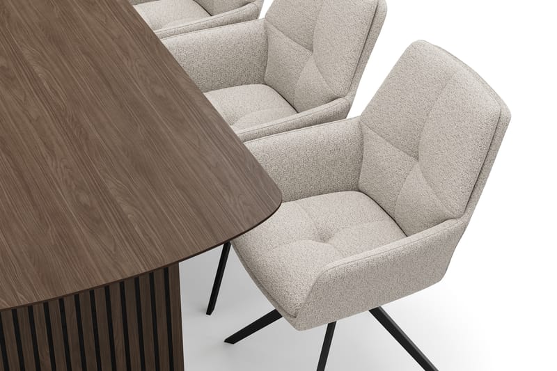 Richeto Spisegruppe 180 cm med 6 Torsby Drejestole - Røget eg/Mørk beige - Møbler - Borde - Spisebordssæt