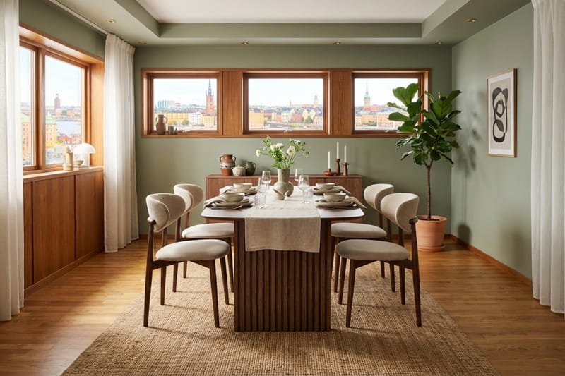 Richeto Spisegruppe 180 cm Røget eg med 4 Molly Spisestole - Røget eg/Beige - Møbler - Borde - Spisebordssæt