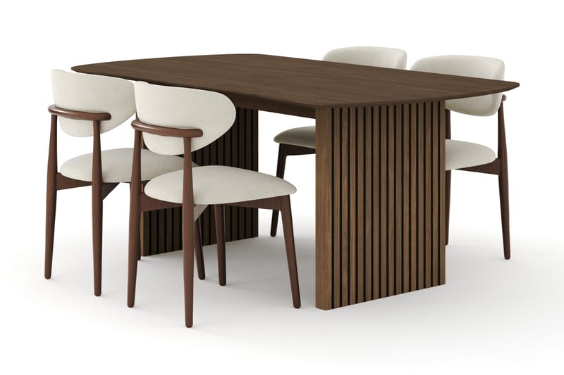 Richeto Spisegruppe 180 cm Røget eg med 4 Molly Spisestole, Røget eg/Beige