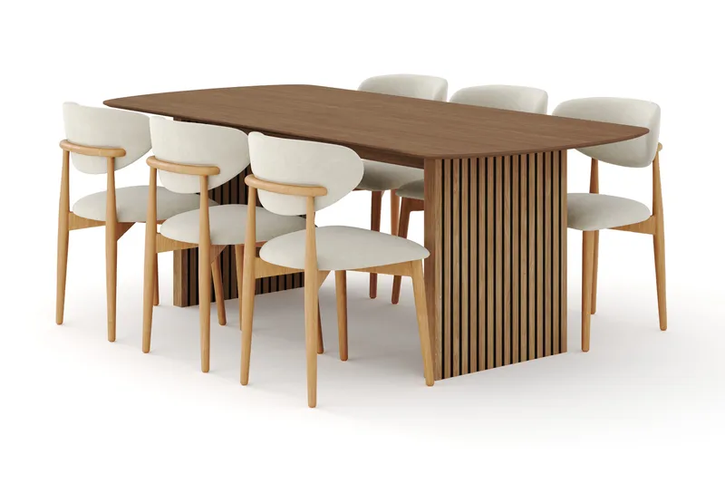 Richeto Spisegruppe 210 cm Eg med 6 Molly Spisestole - Eg/Beige - Møbler - Borde - Spisebordssæt