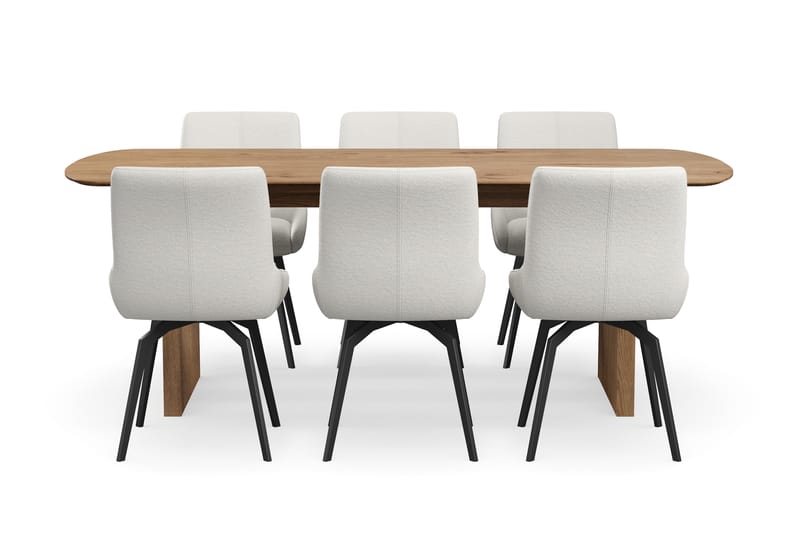 Richeto Spisegruppe 210 cm med 6 Mora Drejestole - Naturlig finish/Lys beige - Møbler - Borde - Spisebordssæt