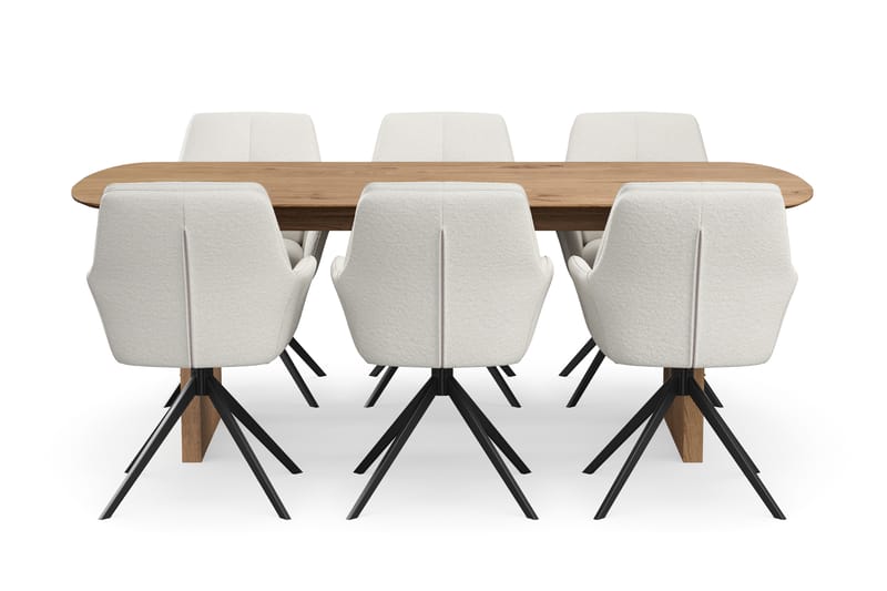 Richeto Spisegruppe 210 cm med 6 Torsby Drejestole - Naturlig finish/Lys beige - Møbler - Borde - Spisebordssæt