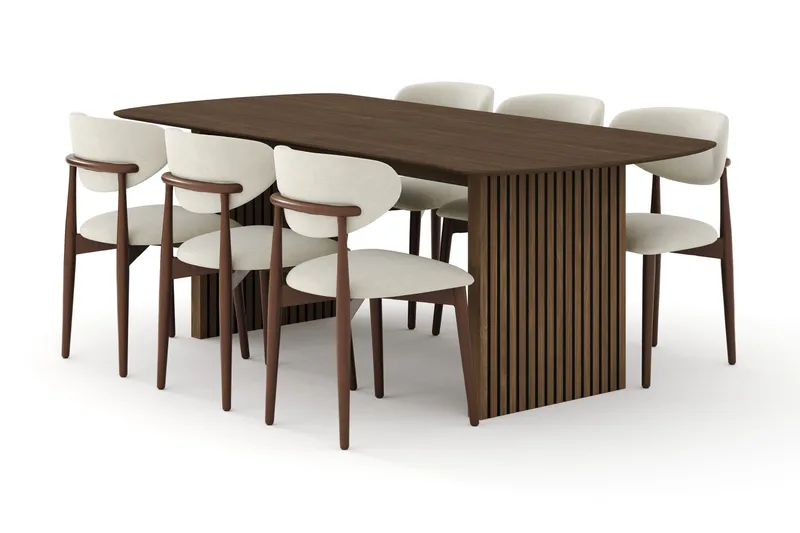 Richeto Spisegruppe 210 cm Røget eg med 6 Molly Spisestole - Røget eg/Beige - Møbler - Borde - Spisebordssæt