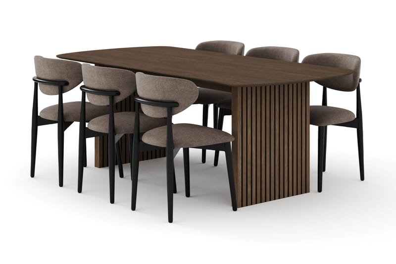 Richeto Spisegruppe 210 cm Røget eg med 6 Molly Spisestole, Røget eg/Sort/Greige